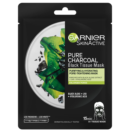 Skin Active Pure Charcoal Black Tissue Mask, Garnier Kasvonaamio
