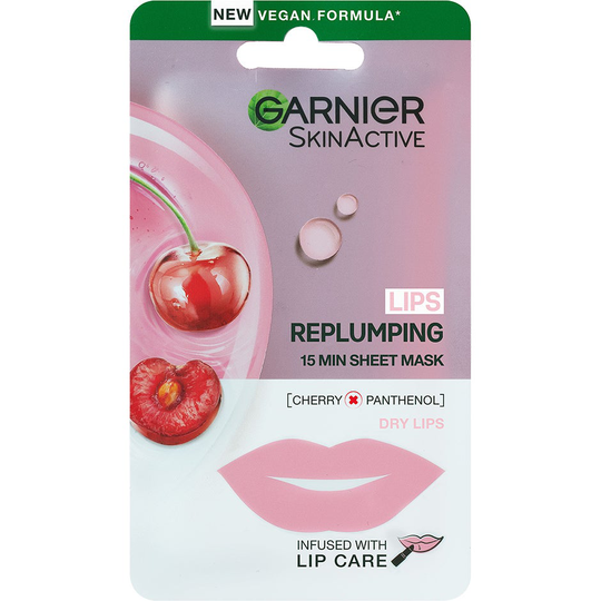 Lips Replumping 15 min Sheet Mask Cherry, 5 g Garnier Kasvonaamio